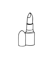 Opened lipstick. Cosmetics. Hand-drawn illustration on white.