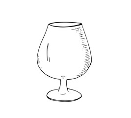 Wine glass in doodle style. Hand drawn illustration isolated on white background.