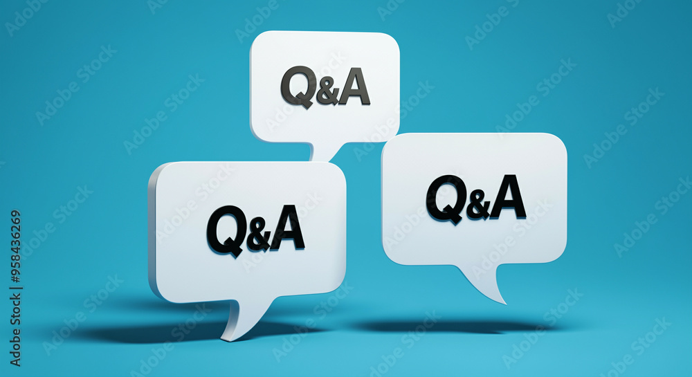 Poster speech bubbles with q&a text against a blue background representing communication and dialogue