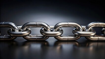 Obraz premium Close-up of a sturdy metal chain against a dark backdrop, strong, metal, chain, black, background, close-up, security