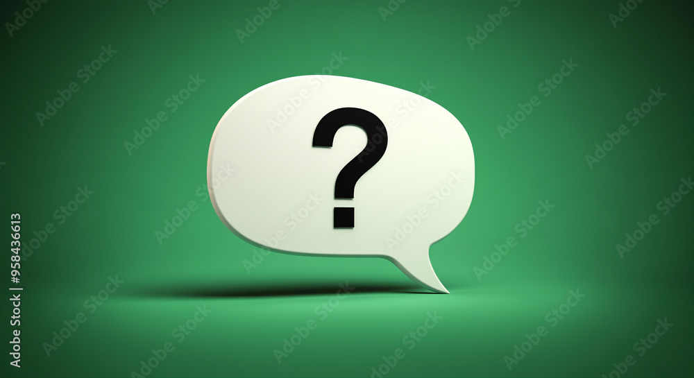 Poster speech bubble with question mark on green background representing communication and inquiry
