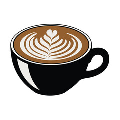 a Cup of Latte with Symmetrical Leaf Pattern Illustration