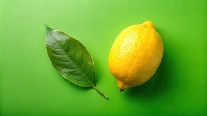 Citrus Lemon leaf single isolated on green background, Citrus, Lemon, Leaf, Green, Background, Fresh, Organic