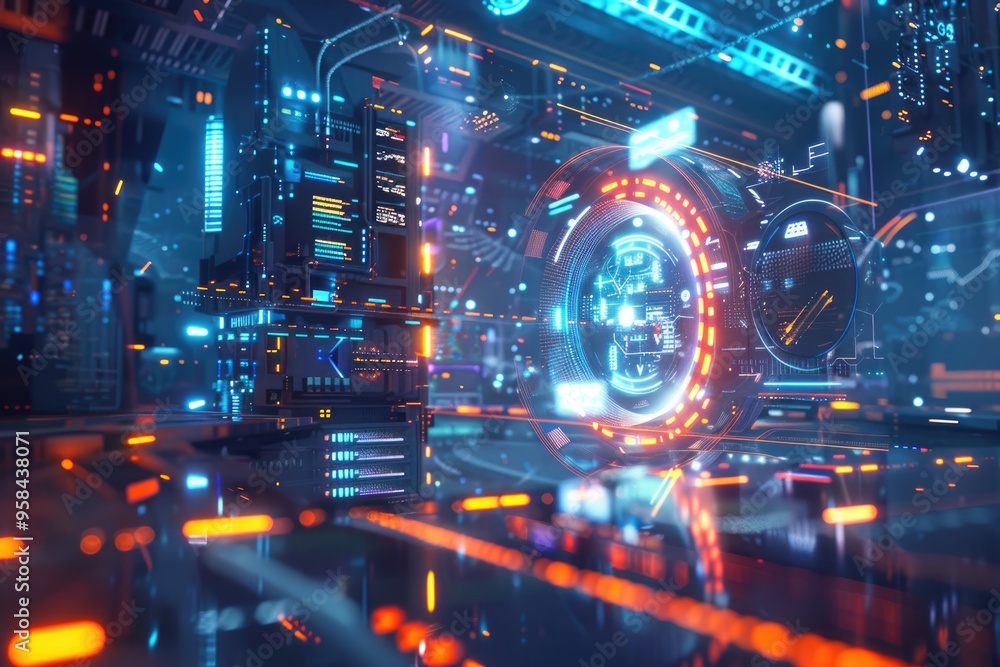Aufkleber futuristic digital data network in a high-tech cyber environment