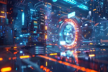 Obraz premium Futuristic Digital Data Network in a High-Tech Cyber Environment