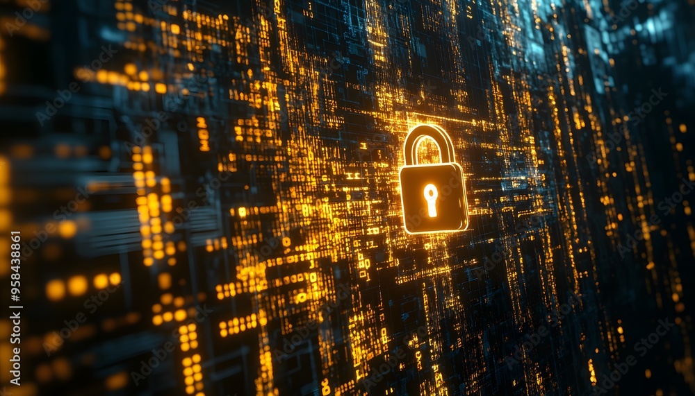 Aufkleber digital lock icon on a glowing background, symbolizing secure data and encryption in the modern tech
