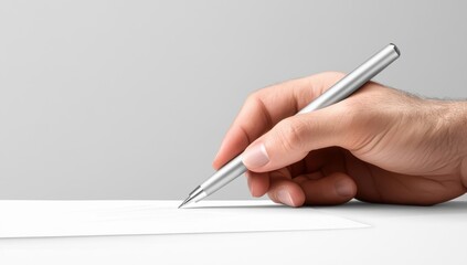 Hand Holding Ink Pen Writing on Paper with Simple Lines