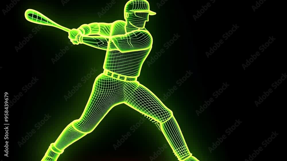 Poster digital figure of a baseball player swinging a bat in neon style generative ai