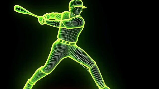Digital Figure of a Baseball Player Swinging a Bat in Neon Style Generative AI