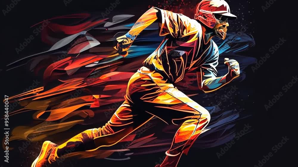 Poster dynamic baseball player sprinting towards home plate during a game generative ai