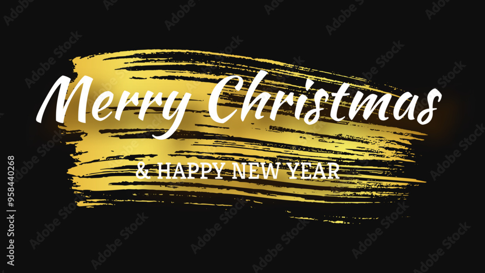 Wall mural merry christmas and happy new year incription on gold smear