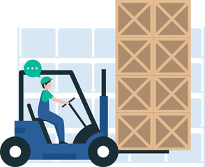 Warehouse Loader Stacking Pallets, Efficient Warehouse Operations, Pallet Loading, Warehouse Equipment, Material Handling,  PNG image. Illustration