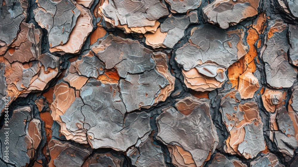Poster close-up view of a tree bark's texture, revealing the protective outer layer that shields the tree f