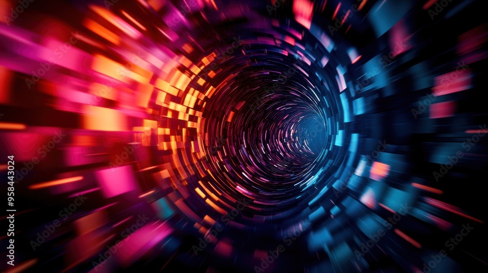 Aufkleber swirling 3d polygons creating a vortex, representing a gateway to another dimension, with vibrant co