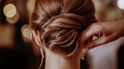 Obraz premium A shiny, healthy hair being styled into an elegant updo