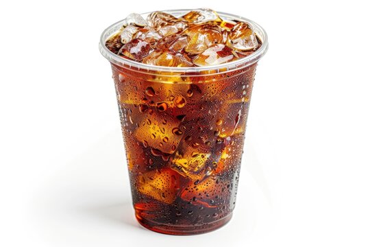 Cola with ice in take away cup isolated on white background
