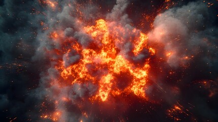 Dramatic Explosion with Intense Fiery Blasts and Billowing Smoke in Chaotic Destruction Scene