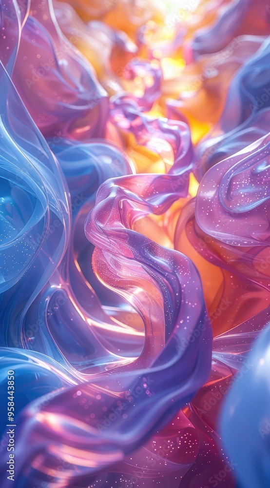 Aufkleber 3d render, colorful abstract background with an intricate design of intertwined shapes and forms in 