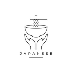 ramen bowl japanese noodle logo design line vector
