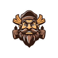 lumberjack mascot logo design vector with modern illustration concept style for badge, emblem and t shirt printing. Beard Men Beanie Hat Logo Vector, man logo mascot esport style illustration