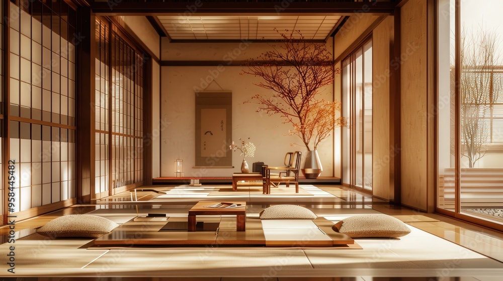 Poster discuss the importance of clean lines and uncluttered spaces in japandi interior design