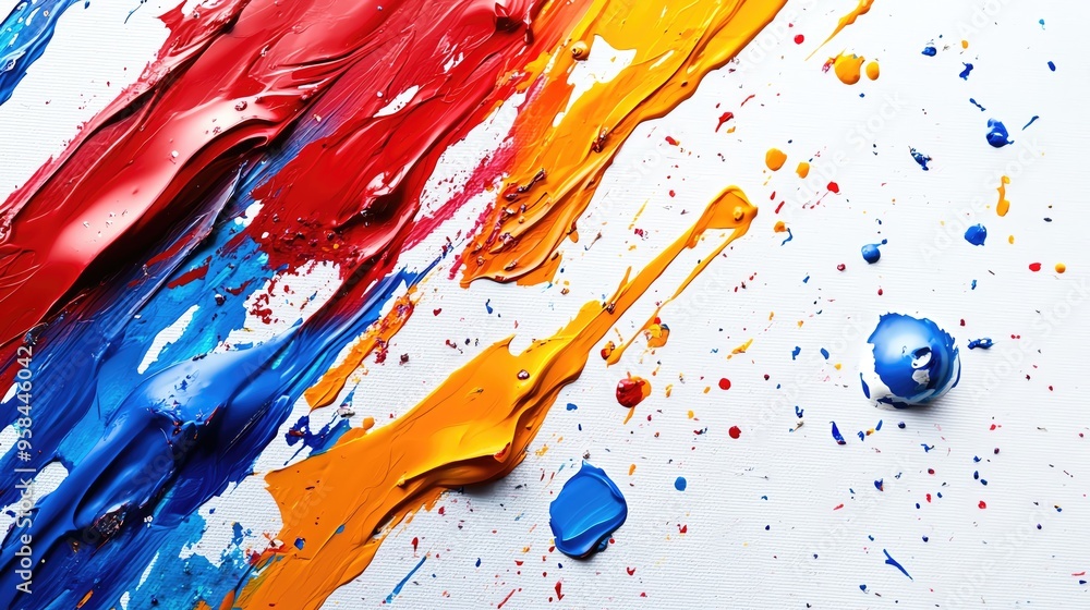 Poster vibrant paint splashes on a white background create a lively and dynamic artistic expression. perfec