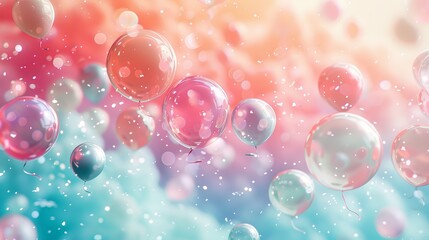 Abstract background with iridescent bubbles floating in a colorful, vibrant and ethereal atmosphere.
