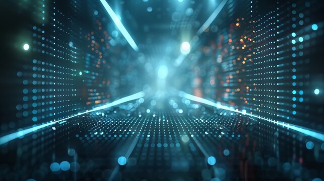 Abstract digital background with glowing blue lines and dots, creating a futuristic and technological aesthetic.