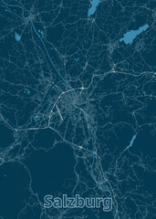 Salzburg, Austria artistic blueprint poster map
