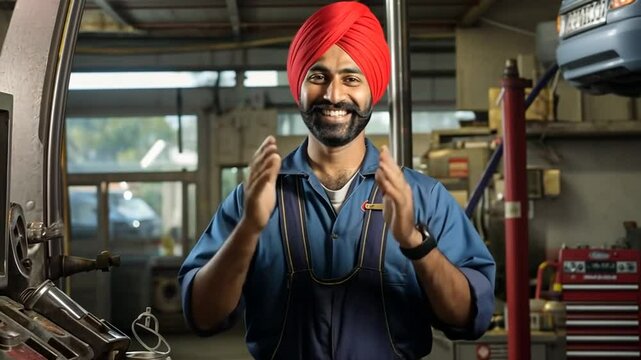 Mechanic Smiling in Workshop During Daylight Hours Generative AI