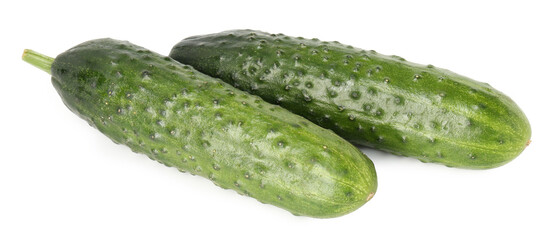 Two fresh green cucumbers isolated on white