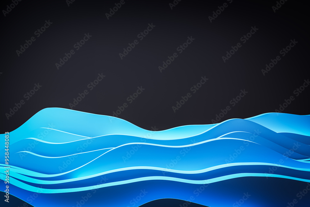 Aufkleber Abstract dark blue wavy background with mock up place. 3D Rendering.