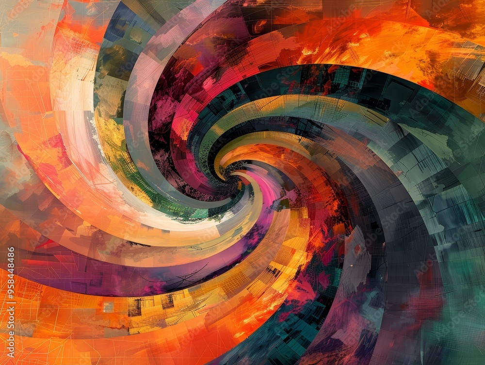 Poster abstract swirling pattern of vibrant colors, creating a hypnotic effect. digital art with a painterl