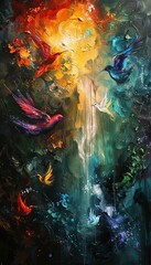 Fototapeta premium Abstract Oil Painting of Birds in Flight