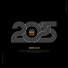 2025 Happ New Year graphic design. Abstract line style number on black background