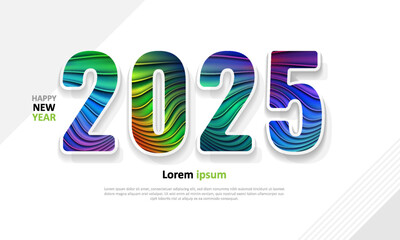 2025 Happ New Year graphic design. Abstract colorful number on white background