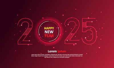 2025 Happ New Year graphic design. Abstract line style number on red background