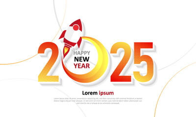 2025 Happ New Year graphic design. Gradient color with spaceon on white background
