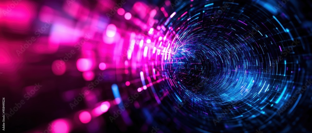 Poster abstract 3d polygons spinning into a vortex, creating a portal to digital realms, vibrant and sharp,