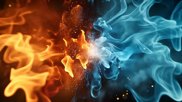 Exploring the dynamic clash of fire and ice visuals in a mesmerizing display