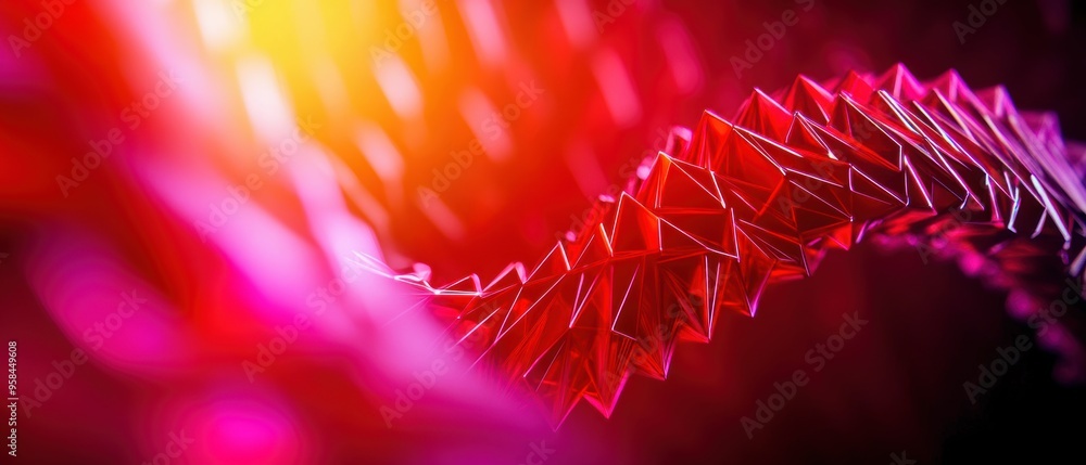 Poster abstract 3d polygons spinning into a vortex, creating a portal to digital realms, vibrant and sharp,