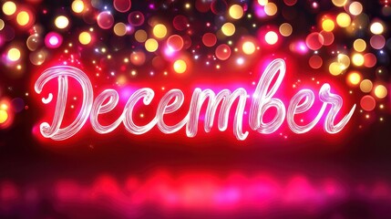 December text with glowing festive lights