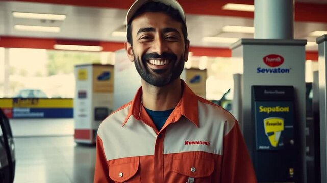 Friendly East Indian Attendant at a Gas Station in Bright Uniform During the Day Generative AI