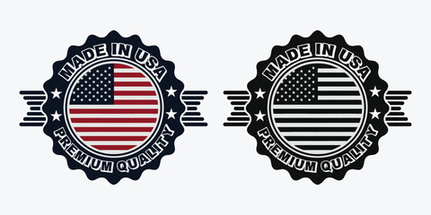 Made in USA Labels Icon, American Flag product emblem logo, Set of made in the usa labels Vector illustration
