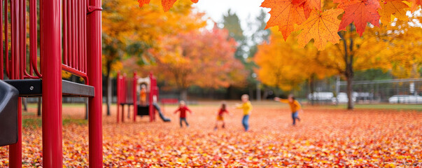 Children play joyfully in a vibrant autumn park, surrounded by colorful fallen leaves and bright foliage, capturing the essence of fall.