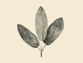 Obraz premium Three sage leaves on a stem, isolated on a white background