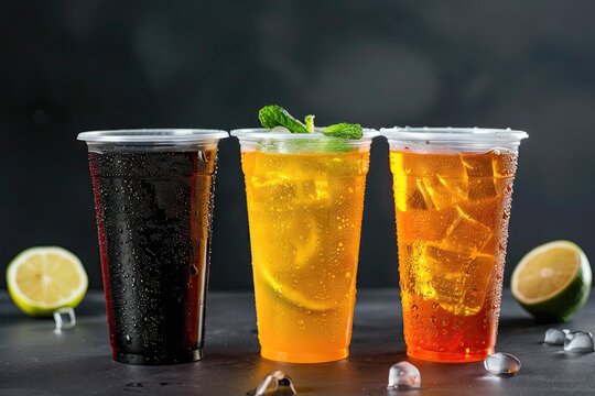 Soft drinks in plastic cups