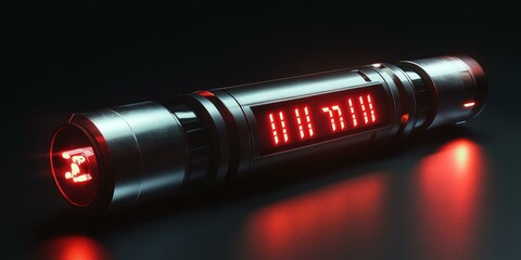 Red glowing countdown timer on a metallic cylinder.