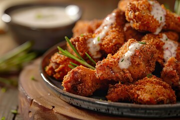 Fototapeta premium Spicy Deep Fried Breaded Chicken Wings with Ranch Chicken Wings