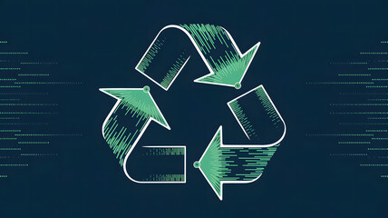 Sustainable Business Practices: A digital recycling symbol made from green data streams, representing sustainable business practices.